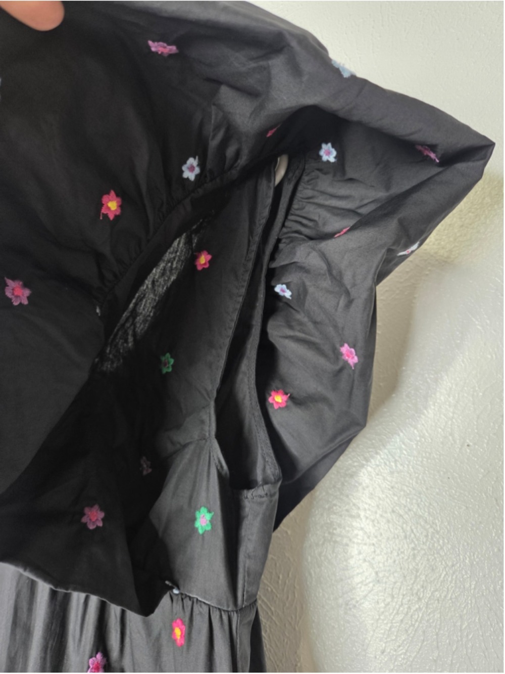 Day + Moon Black Floral Embroidered Mini Dress Women's Size Medium Puff Sleeve - Picture 10 of 13